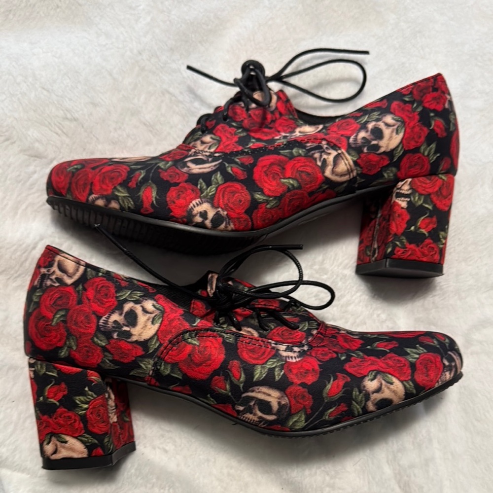 Floral Skull Print Women's Shoes